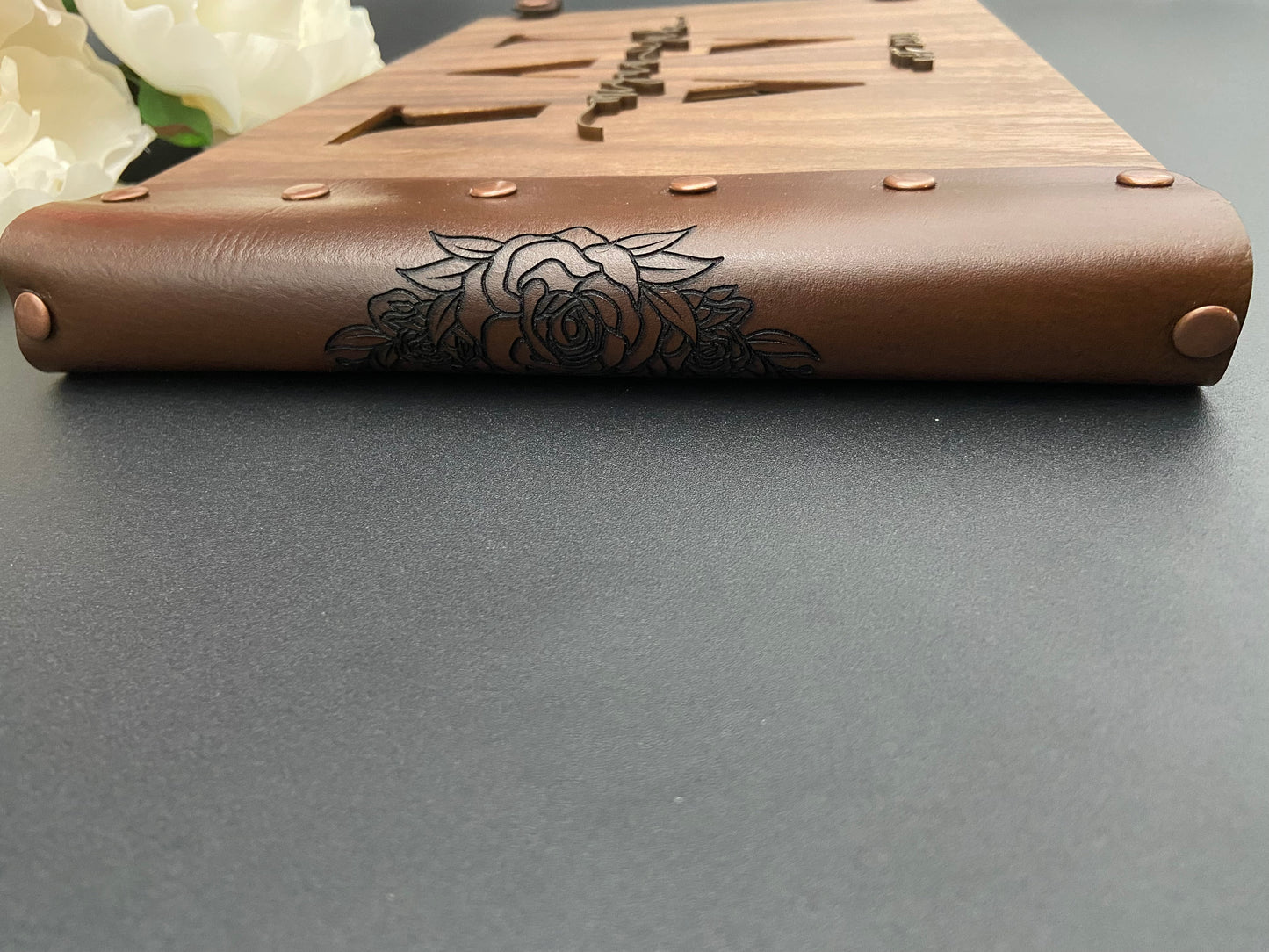 Handcrafted Wood + Leather Guest Book