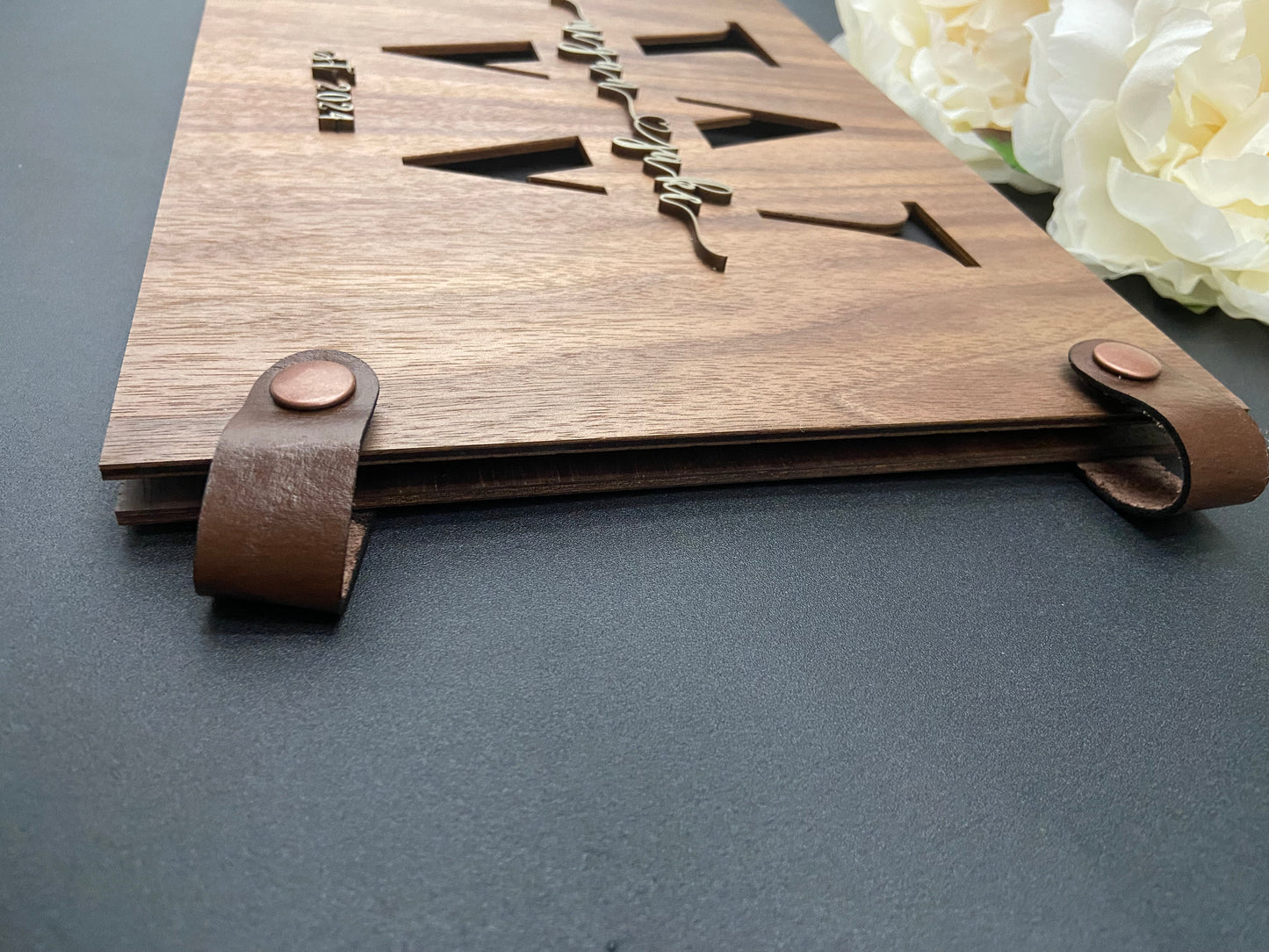 Handcrafted Wood + Leather Guest Book