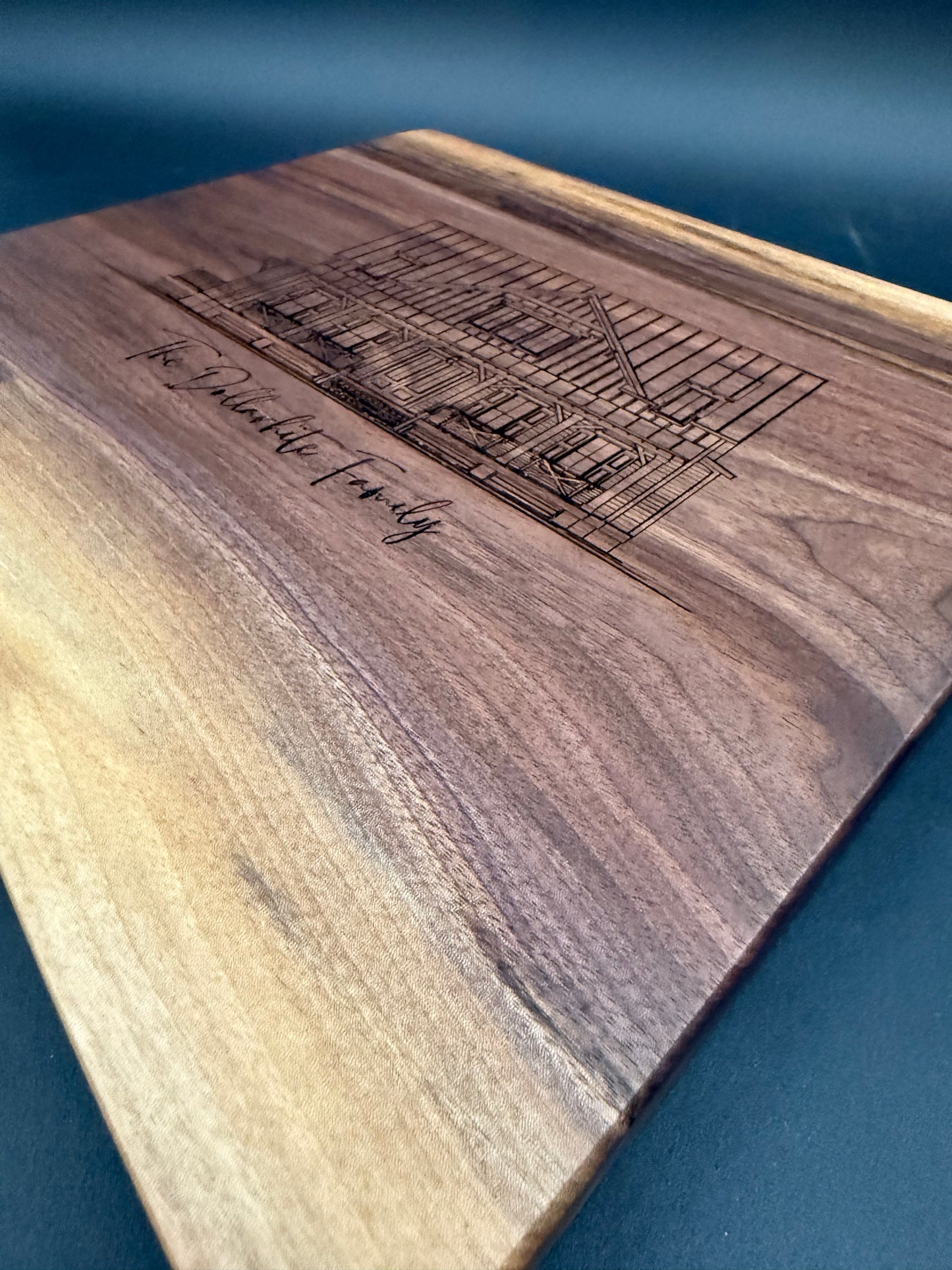 Handcrafted Black Walnut Cutting Board with Custom House Engraving