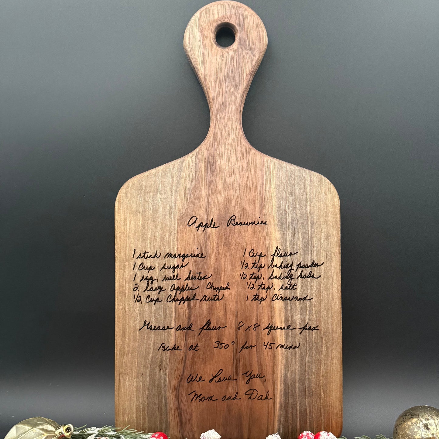 Handcrafted Black Walnut Cutting Board with Engraved Recipe