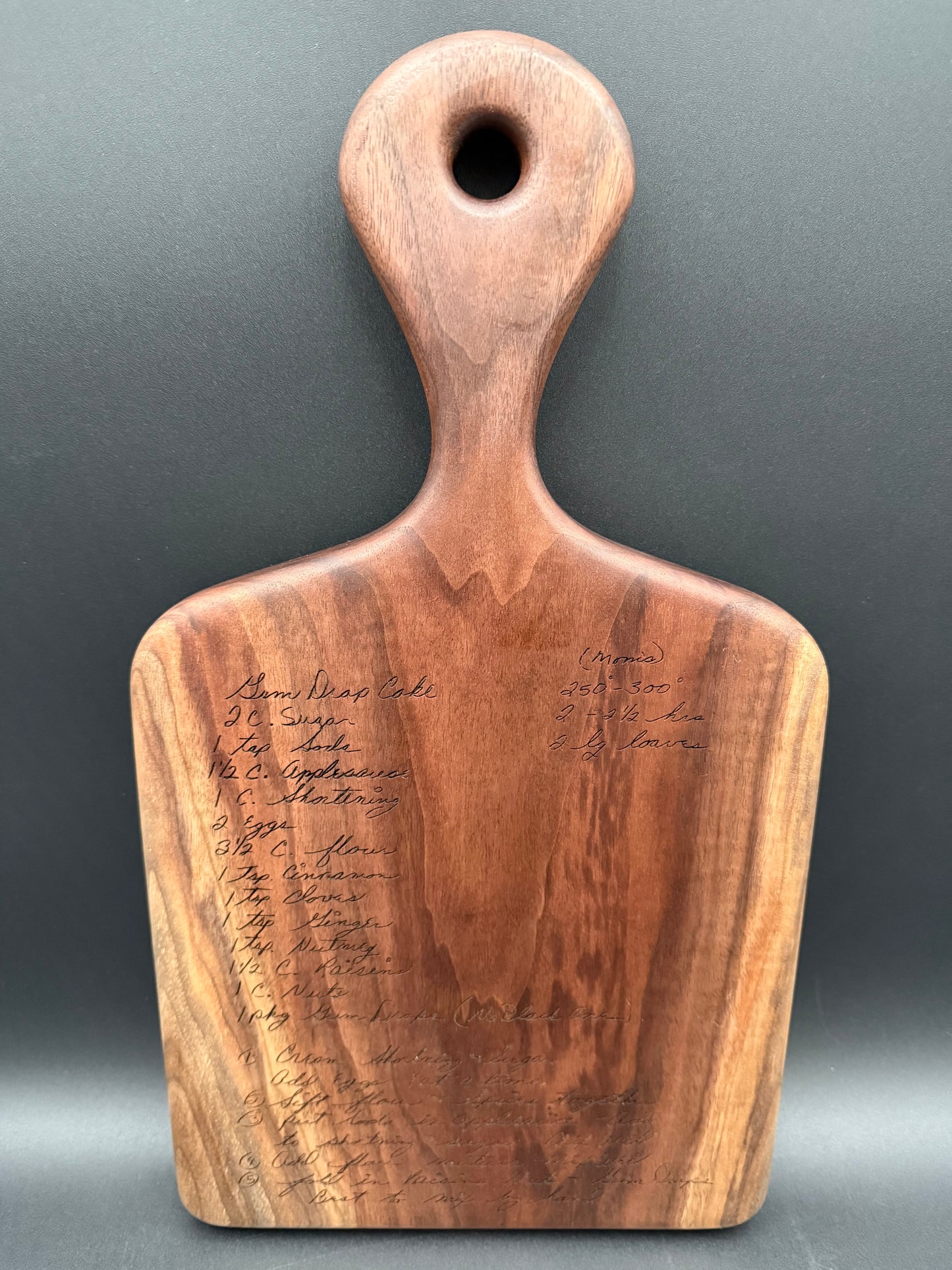 Handcrafted Black Walnut Cutting Board with Engraved Recipe