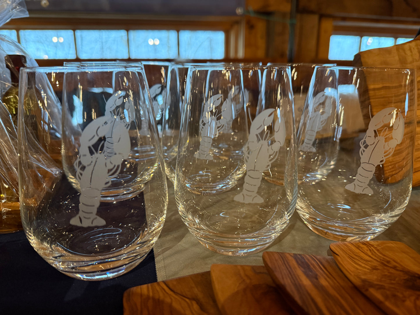 Etched Lobster Stemless Wine Glass