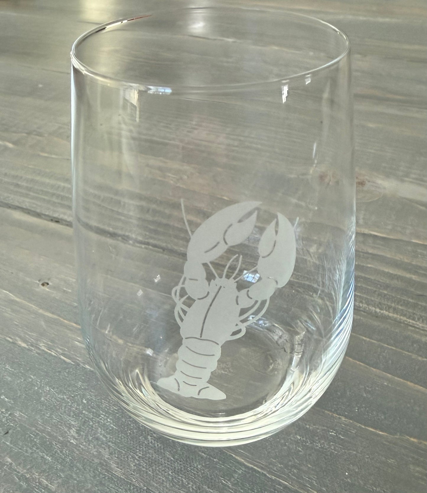 Etched Lobster Stemless Wine Glass