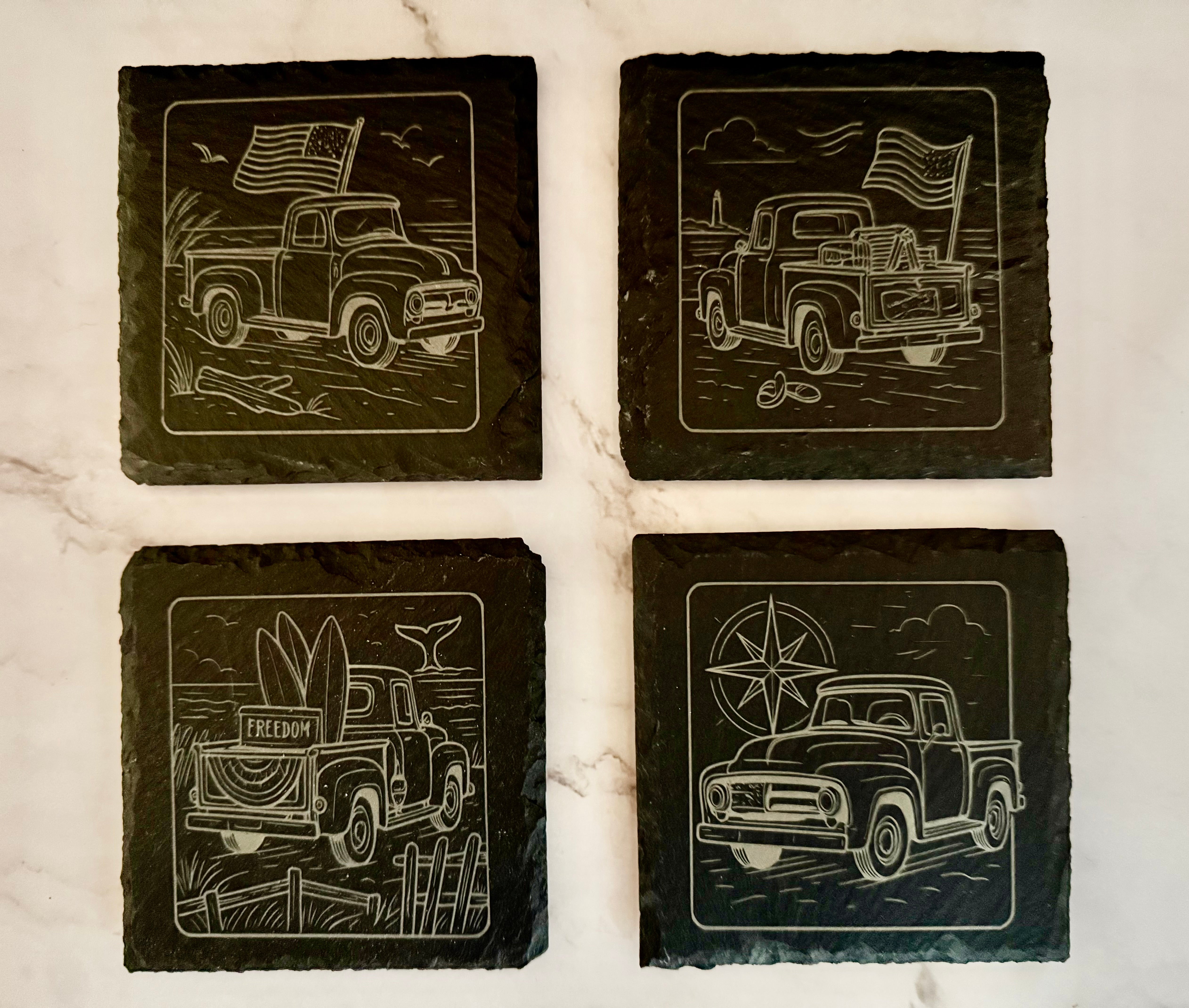 Engraved Slate Coaster Sets
