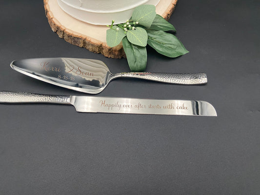 Engraved Wedding Cake Knife & Server