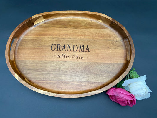Acacia Wood Oval Tray with Handles