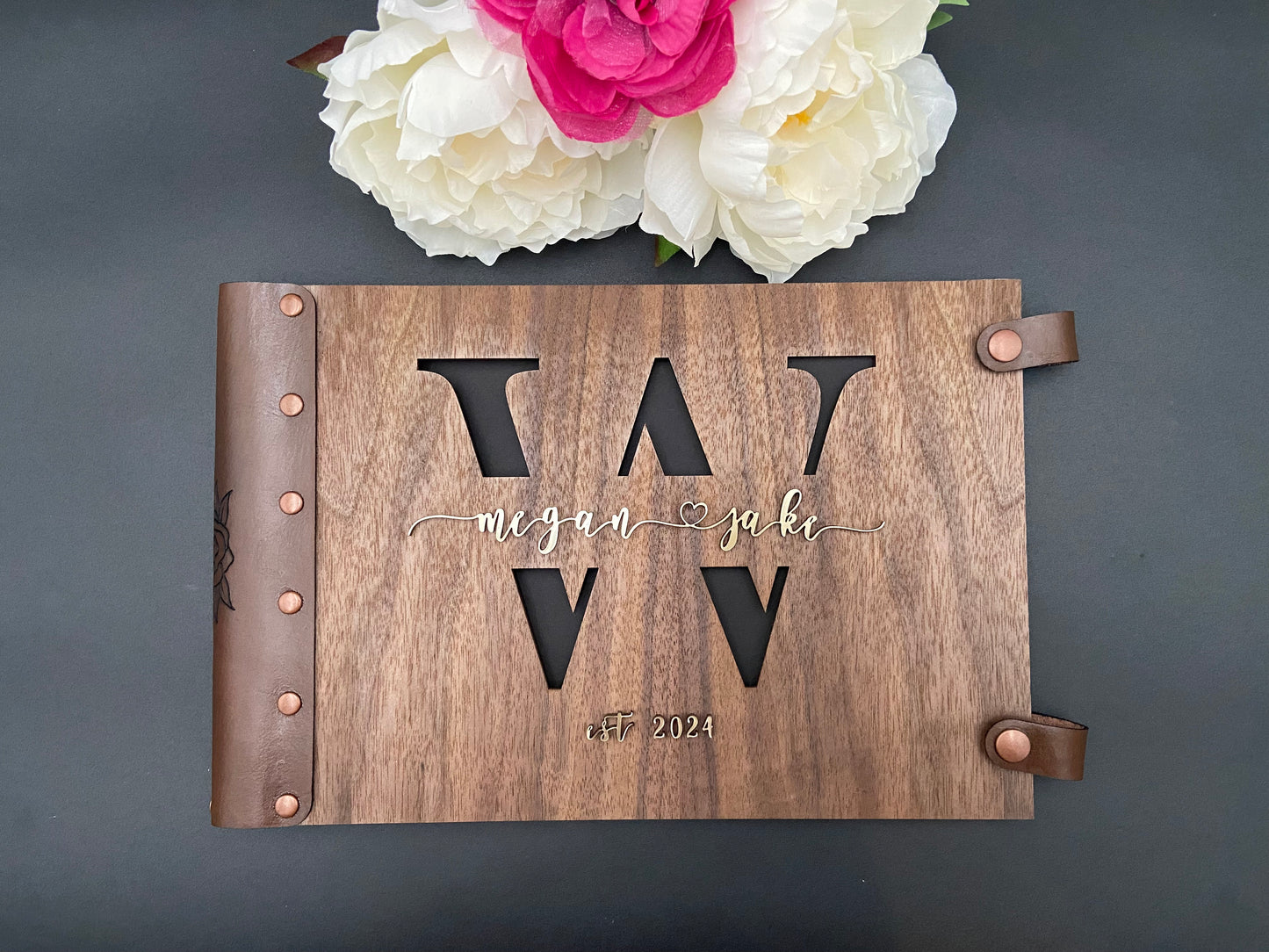 Wood and Leather Guest Book