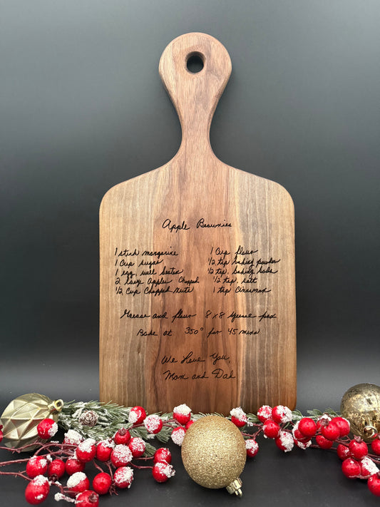 Handcrafted Black Walnut Cutting Board with Engraved Recipe